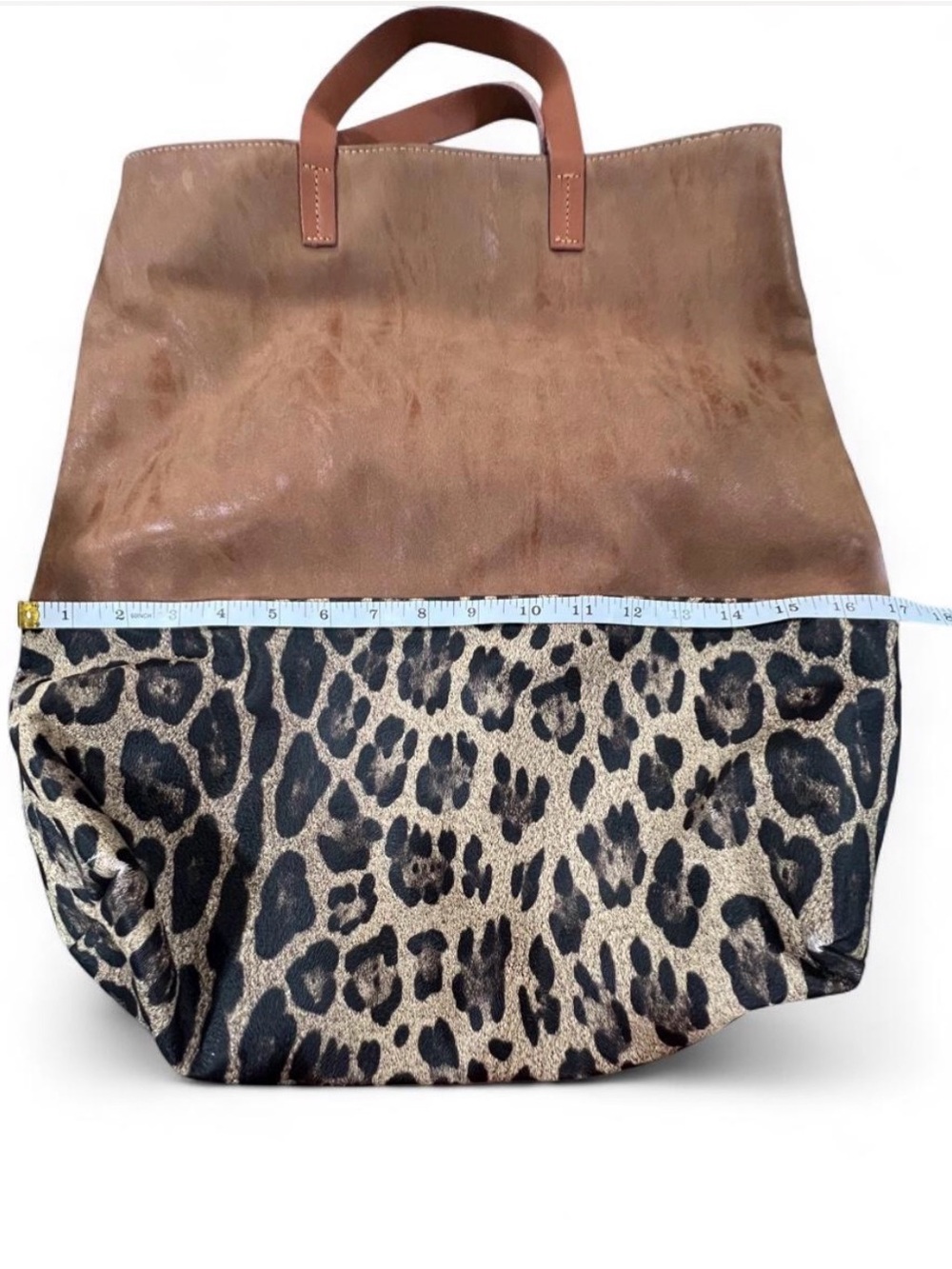Brown Leather Leopard-Print Tote Bag - Picture 3 of 8